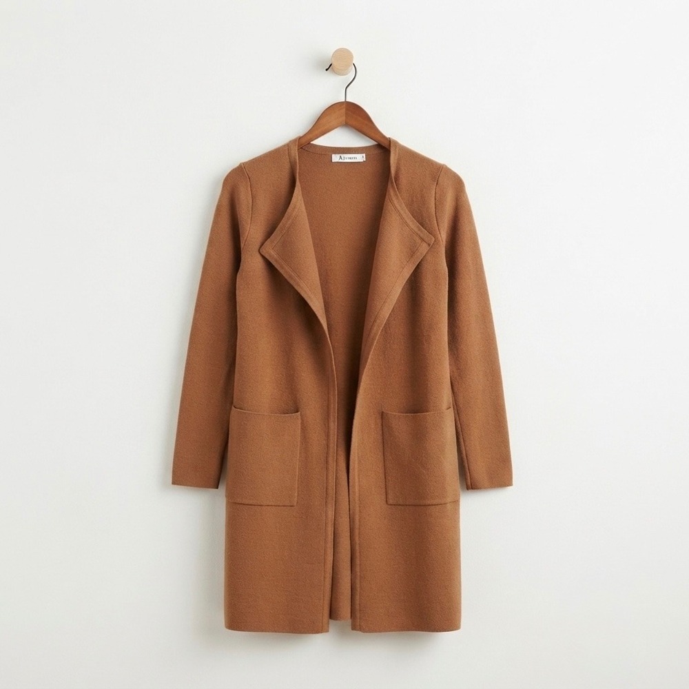 Cozy Minimalist Anrabess Caramel Brown Duster Cardigan Soft Layering Piece Small
